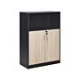 Storage Cabinet Light Wood With Black Particle Board Locker With Open Shelf 2 Door