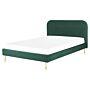 Bed Green Velvet Upholstery Eu King Size Golden Legs Headboard Slatted Frame 5.3 Ft