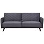 Sofa Bed Grey Velvet Fabric 3 Seater Wooden Legs Track Arm