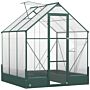 Outsunny Garden Walk-in Aluminium Greenhouse Polycarbonate With Plant Bed,temperature Controlled Window, Foundation, 6 X 6ft