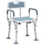 Homcom Eva Padded Shower Chair, Height Adjustable Shower Stool With Back And Arms, 4 Suction Foot Pads, Light Blue