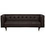 Sofa Brown Split Leather 3 Seater Buttoned Upholstery Rubberwood Legs