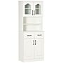 Homcom Kitchen Cupboard, Freestanding Storage Cabinet With 2 Adjustable Shelves, 2 Drawers And Open Counter, 168cm, White