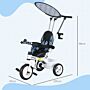 Homcom 4 In 1 Tricycle For Kids With 5-point Harness Straps, Removable Canopy, Blue