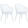 Set Of 2 Dining Chairs White Synthetic Seat Metal Legs Open Net Back