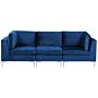 Modular Sofa Blue Velvet 3 Seater Silver Metal Legs