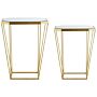 Set Of 2 Side Tables Metal Gold Base Glass Mirrored Round Top Decorative