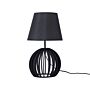 Table Lamp Black Round Wood Base Black Fabric Lampshade