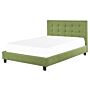 Eu King Size Bed Green Fabric 5ft3 Upholstered Frame Buttoned Headrest