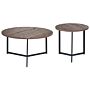 Set Of 2 Coffee Tables Dark Wood Tabletop Black Metal Legs Round Medium And Large