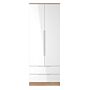 Milan Tall 2 Drawer Wardrobe In White & Bardolino Oak