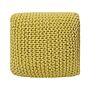 Pouf Ottoman Yellow Knitted Cotton Eps Beads Filling Square Small Footstool 50 X 50 Cm