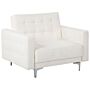 Armchair White Faux Leather Tufted Reclining Chair Silver Legs Track Arm