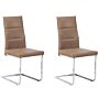 Set Of 2 Dining Chairs Sand Beige Faux Leather Upholstered Cantilever Silver Legs Armless