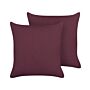 Set Of 2 Decorative Cushions Purple Linen 45 X 45 Cm Solid Colour Home Decoration