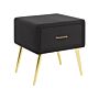 Bedside Table Black Velvet Upholstery Nightstand 1 Drawer Minimalist Design Bedroom Furniture