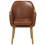 Dining Chair Golden Brown Faux Leather Upholstered Cushioned Seat Wooden Legs