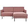 Left Hand Corner Sofa Polyester Pink Brown 192 X 155 Couch 2-seater Upholstered Metal Legs Woven Fabric Cushioned Back