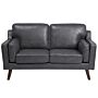 Sofa Grey 2 Seater Faux Leather Wooden Legs Classic