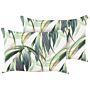 Set Of 2 Garden Cushions Green And White Polyester Leaf Pattern 40 X 60 Cm Modern Outdoor Decoration Water Resistant