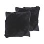 Set Of 2 Decorative Cushions Black Faux Fur Shaggy 42 X 42 Cm Double Sided