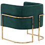 Armchair Dark Green Velvet Golden Metal Frame Round Back