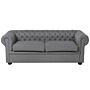 Chesterfield Sofa Grey Genuine Leather Upholstery Dark Wood Legs 3 Seater