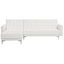 Corner Sofa Bed White Faux Leather Tufted Modern L-shaped Modular 4 Seater Right Hand Chaise Longue