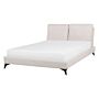 Eu King Size Panel Bed Beige Fabric 4ft6 Slatted Base With Padded Headboard