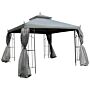 Outsunny 3(m)x3(m) Garden Gazebo Double Top Outdoor Canopy Patio Event Party Wedding Tent Backyard Sun Shade With Mesh Curtain - Grey