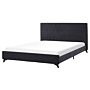 Bed Frame Black Upholstery 160 X 200 Cm Eu King Size 5ft3 Tufted Headboard Rubberwood Legs Slatted Frame