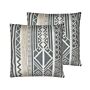 Set Of 2 Scatter Cushions Grey Polyester Cotton 45 X 45 Cm Boho Geometric Pattern Fringe