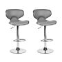 Set Of 2 Bar Chairs Grey Faux Leather Upholstery Footstool Swivel Gas Lift Adjustable Height