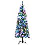 Homcom 5' Tall Prelit Pencil Slim Artificial Christmas Tree With Realistic Branches, 250 Colourful Led Lights And 408 Tips, Xmas Decoration, Green