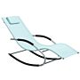 Rocking Sun Lounger Light Blue Steel Runners Synthetic Sling With Head Cushion