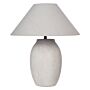 Table Lamp Grey Ceramic Base Fabric Linen Shade Bedside Table Night Light