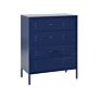 4 Drawer Chest Navy Blue Metal Steel Storage Cabinet Industrial Style