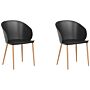 Set Of 2 Dining Chairs Black Synthetic Material Metal Legs