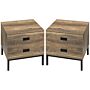 Homcom Retro Bedside Table, End Side Table With 2 Drawers, Metal Frame, Set Of 2, Coffee