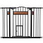 Pawhut Dog Gate With Cat Flap Pet Safety Gate, Auto Close Double Locking Pine Wood Decoration, For Doorways Stairs Indoor, 74-105 Cm Wide, Black