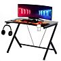 Homcom Gaming Desk Computer Table Metal Frame With Cup Holder, Headphone Hook, Cable Hole, Black