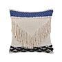 Scatter Cushion Beige Cotton 45 X 45 Cm Pillow Case Textured Fringe With Polyester Filling