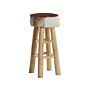 Bar Stool Lambskin Leather Teak Wood Legs Rustic Style Tall Stool