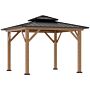 Outsunny 3.5 X 3.5m Outdoor Aluminium Hardtop Gazebo Canopy With 2-tier Roof And Solid Wood Frame Outdoor Patio Shelter For Patio, Garden, Grey