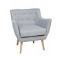 Armchair Grey Fabric Button Back Rubberwood Legs