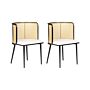 Set Of 2 Dining Chairs Black Metal Frame Beige Fabric Seat Viennese Braid Backrest Retro Seating