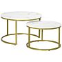 Homcom Coffee Table Set Of 2, Round Nest Of Tables With Faux Marble Tabletop And Metal Frame, White