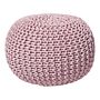 Pouf Ottoman Pink Knitted Cotton Eps Beads Filling Round Small Footstool 50 X 35 Cm