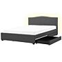 Bed Frame Grey Polyester Upholstered Drawer Storage White Led Illumination 6ft Eu Super King Size Traditional Design