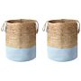 Set Of 2 Storage Baskets Cotton Jute Blue And Natural 50 Cm Laundry Bins